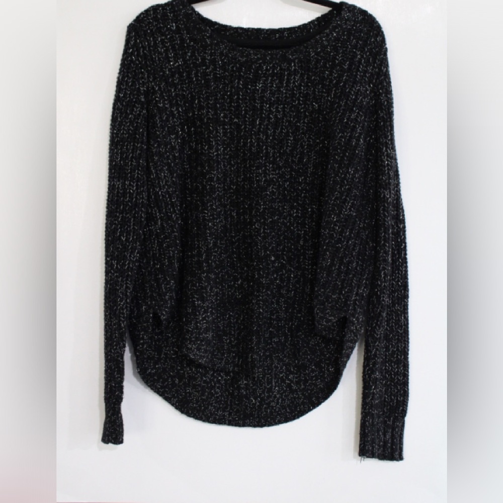 Between Me & You Knit Pullover Sweatshirt Color: Black and Silver Size: Large